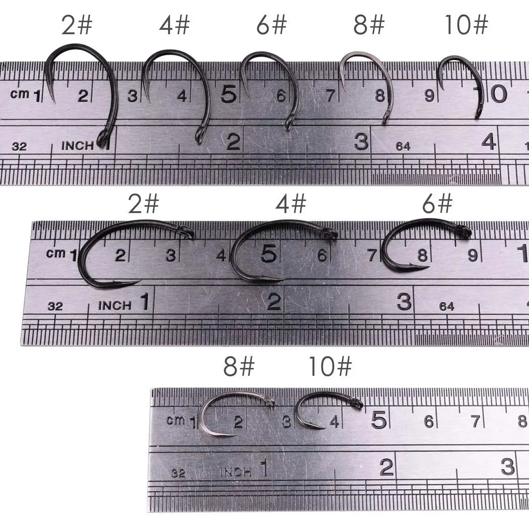 10PCS/Box High Carbon Steel Fishing Carp Hooks Coating Carp Fishing Hook with Micro Barb Matt Black Hook for Carp Coarse