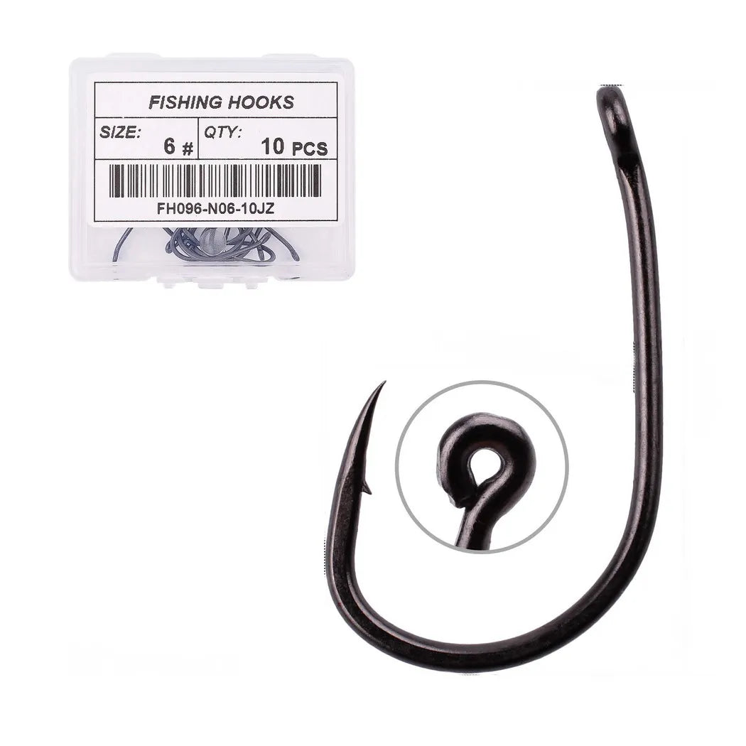 10PCS/Box High Carbon Steel Fishing Carp Hooks Coating Carp Fishing Hook with Micro Barb Matt Black Hook for Carp Coarse