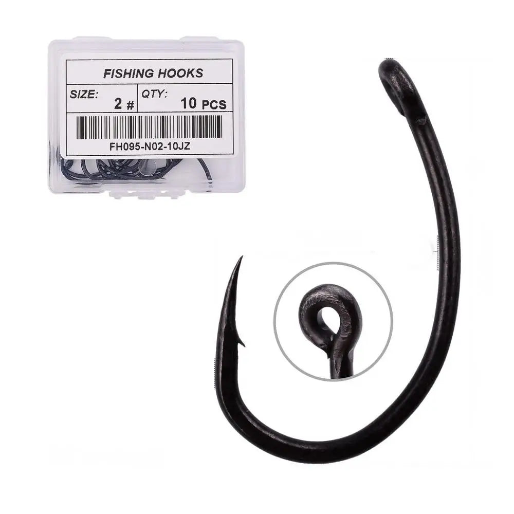 10PCS/Box High Carbon Steel Fishing Carp Hooks Coating Carp Fishing Hook with Micro Barb Matt Black Hook for Carp Coarse