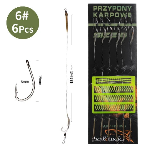 6pcs 8pcs Carp Fishing Hair Rigs Ready Made Boilie Tied Carp Fishing Hook Size 2#4#6#8# Fishing Tackle Accessories Pesca