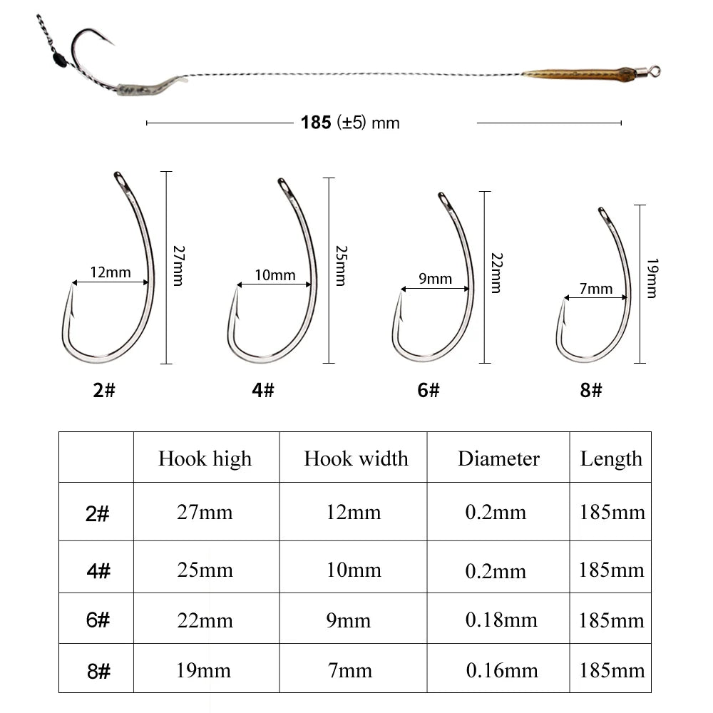 6pcs 8pcs Carp Fishing Hair Rigs Ready Made Boilie Tied Carp Fishing Hook Size 2#4#6#8# Fishing Tackle Accessories Pesca