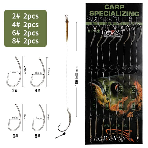 6pcs 8pcs Carp Fishing Hair Rigs Ready Made Boilie Tied Carp Fishing Hook Size 2#4#6#8# Fishing Tackle Accessories Pesca