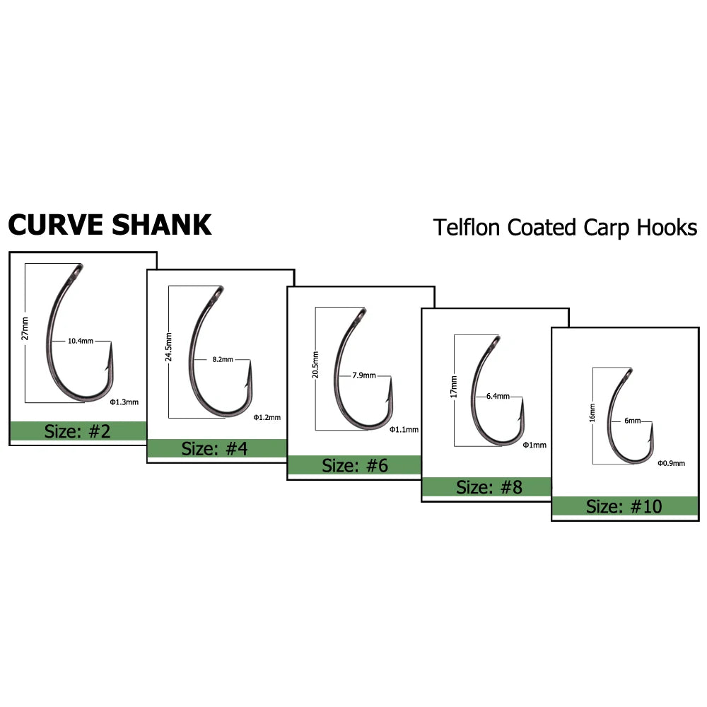 Wifreo 30PCS Coated Carp Fishing Hook High Carbon Steel Fishhooks Barbed Hooks Carp Hooks