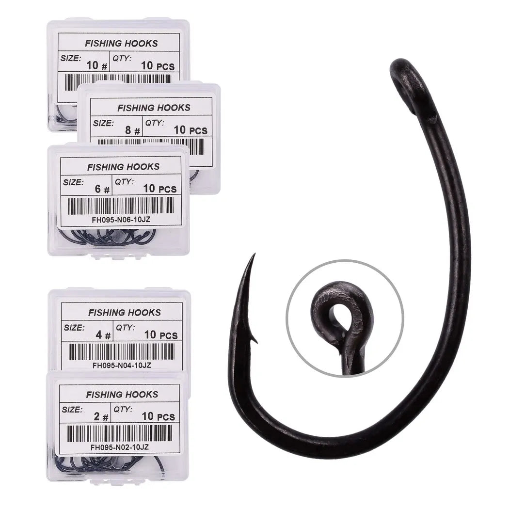 10PCS/Box High Carbon Steel Fishing Carp Hooks Coating Carp Fishing Hook with Micro Barb Matt Black Hook for Carp Coarse
