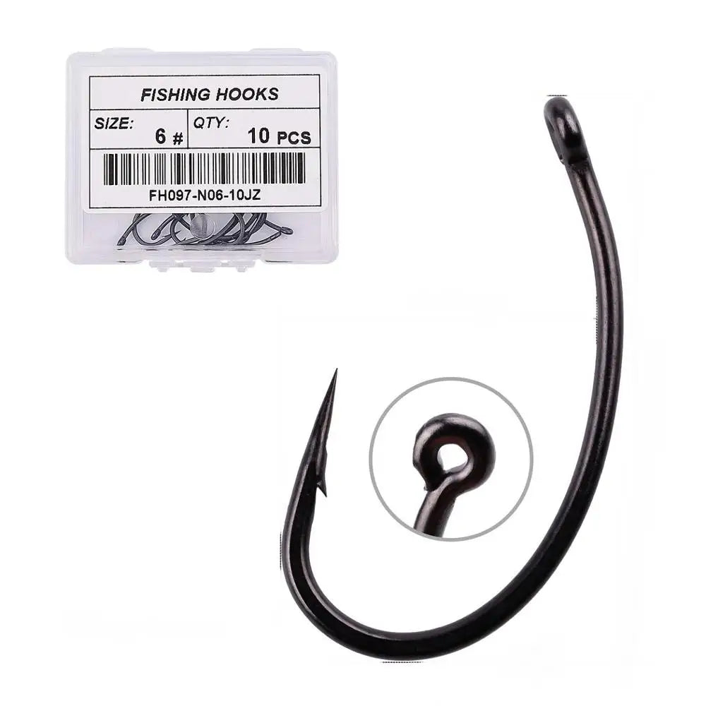10PCS/Box High Carbon Steel Fishing Carp Hooks Coating Carp Fishing Hook with Micro Barb Matt Black Hook for Carp Coarse