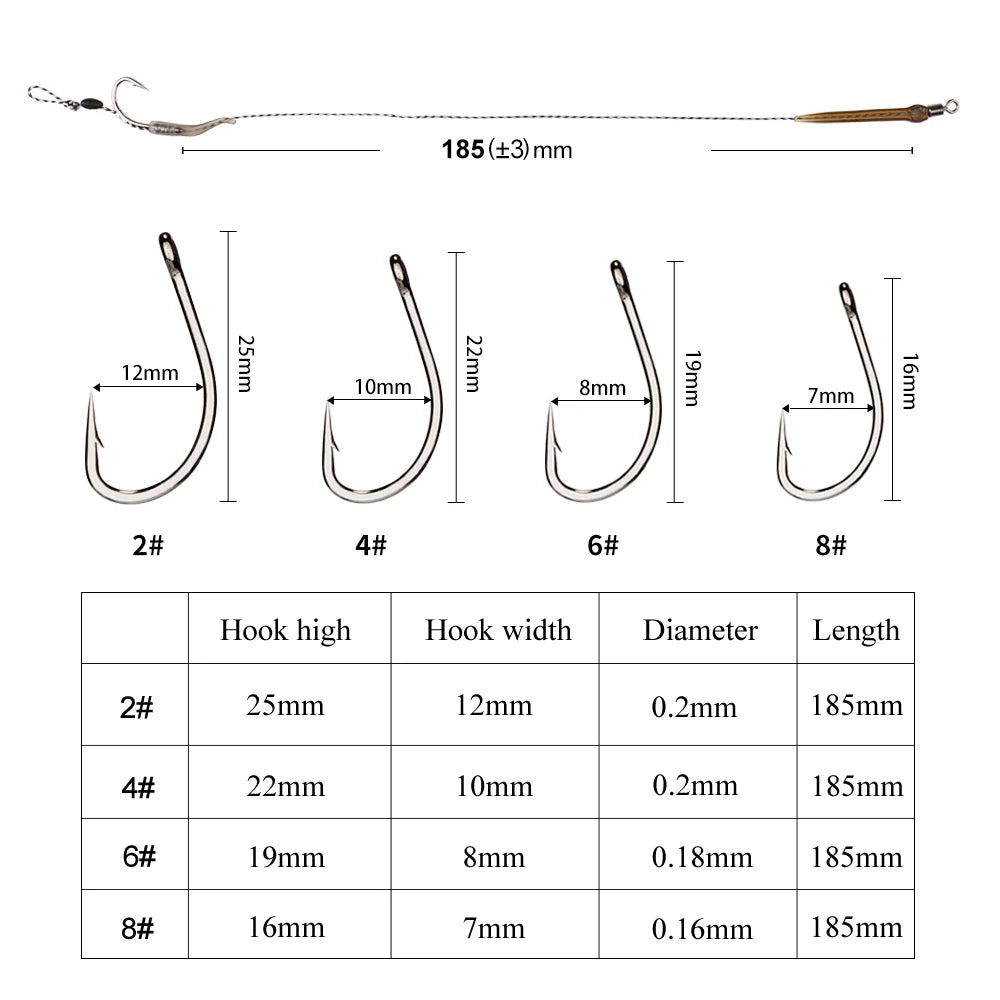 6pcs 8pcs Carp Fishing Hair Rigs Ready Made Boilie Tied Carp Fishing Hook Size 2#4#6#8# Fishing Tackle Accessories Pesca