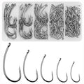 180PCS Barbless Fishing Hooks Kit Carp Fishing Hooks Curved Shank Fly Tying Hooks Circle Hooks for Hair Rig Carp Fishing Tackle