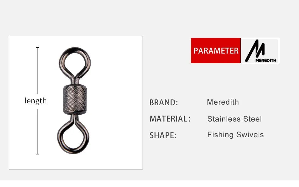 MEREDITH Fishing Swivels Ball Bearing Swivel 50PCS/Lot with Safety Snap Solid Rings Rolling Swivel for Carp Fishing Accessories