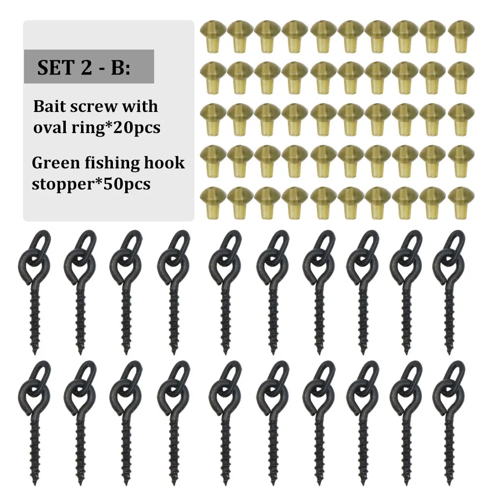 Carp Fishing Tackle Kit Bait Boilie Screws Fishing Hook Bead For Method Feeder Fishing Hair Rig Ronnie Rig Accessories Set
