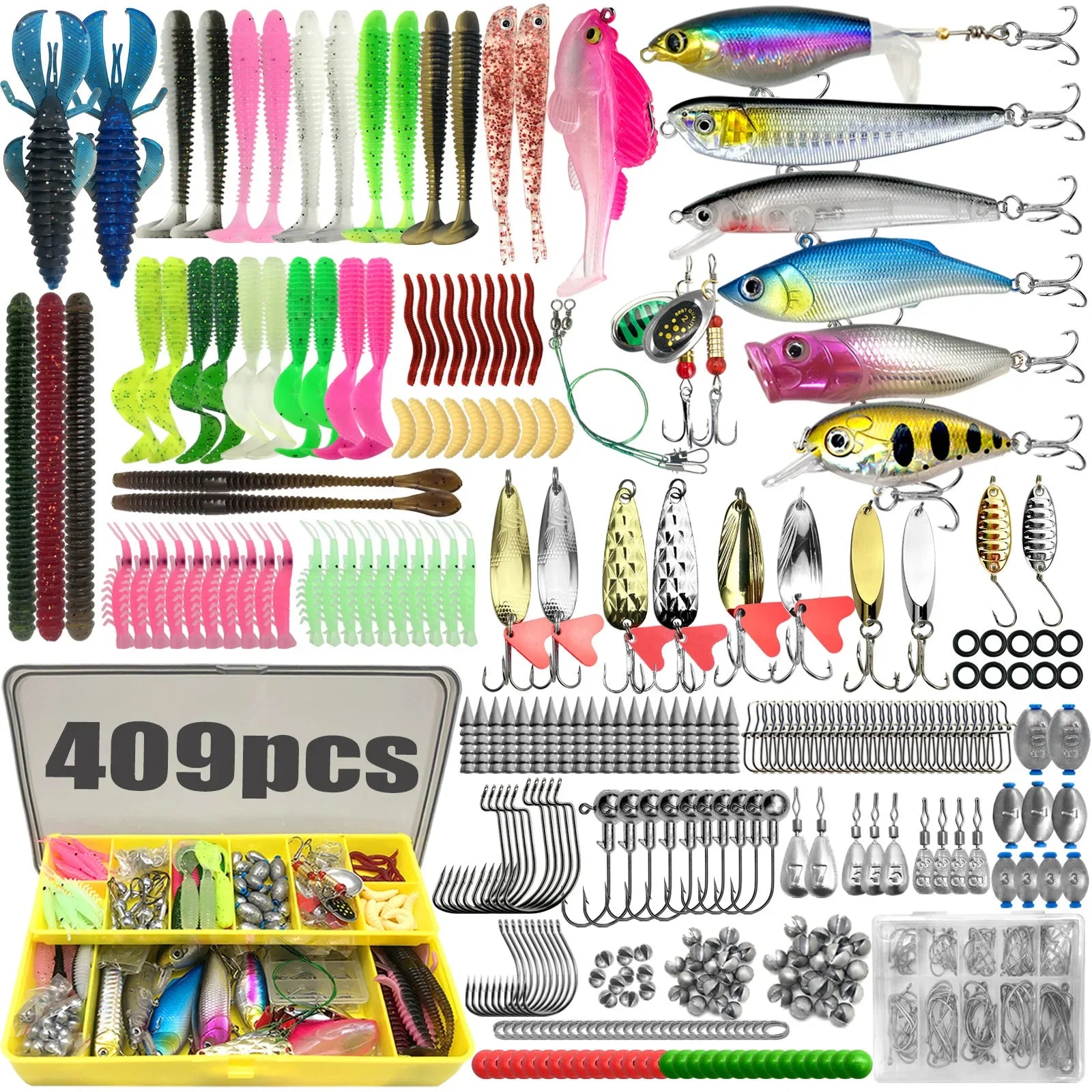 133/83pcs Fishing Lures Kit for Topwater Bait Rigs Tackle Kit for Bass Trout Salmon Fishing Accessories