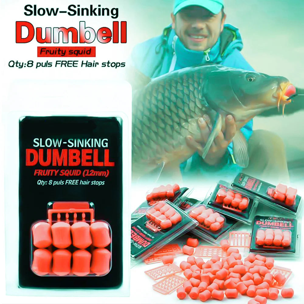 8Pcs/Pack 12mm Carp Fishing Bait Slow Sinking Dumbells Bait Fruity Squid Flavour Fake Food PopUp Tackle Floating Artificial Bait