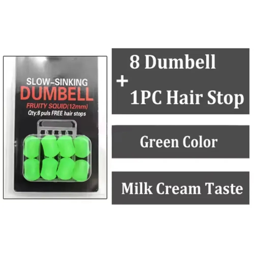 8Pcs/Pack 12mm Carp Fishing Bait Fruity Squid Flavour Slow-sinking Type Slow Sinking Dumbells Bait PopUp Dumbbell Shape