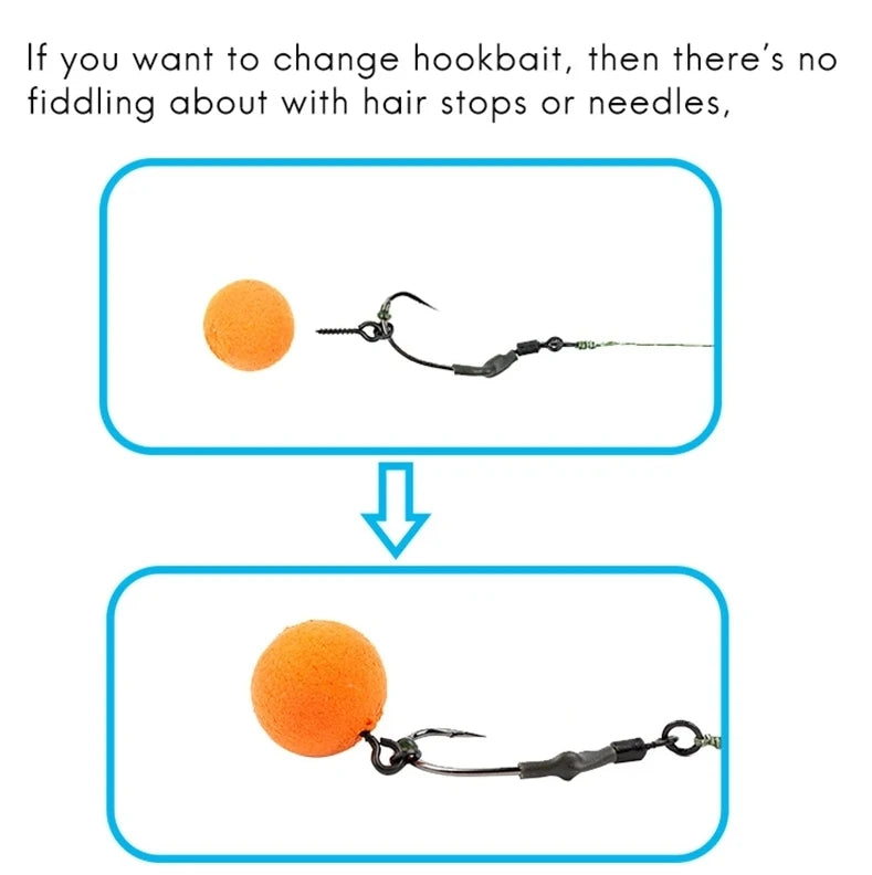 50pcs Carp Fishing Boilie Screw with Solid Ring Bait Tool Chod Rigs Carp Fishing Hair Tackle Accessory