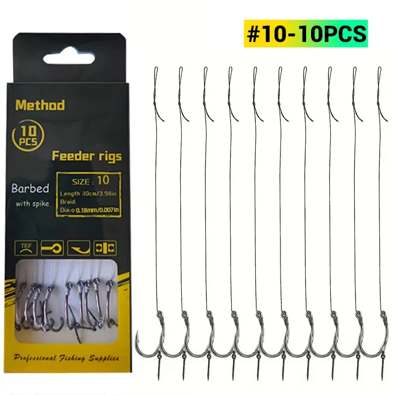 Carp Fishing Method Feeder Rigs | Barbed Hook & Braided Line Kit (Sizes 6,8,10,12) for Carp & Crucian Carp