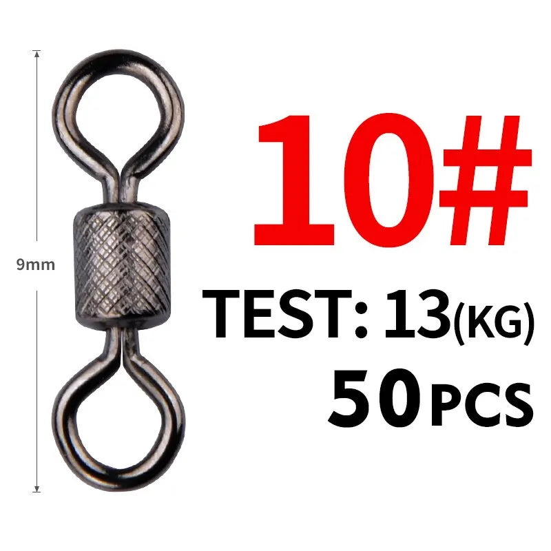 MEREDITH Fishing Swivels Ball Bearing Swivel 50PCS/Lot with Safety Snap Solid Rings Rolling Swivel for Carp Fishing Accessories