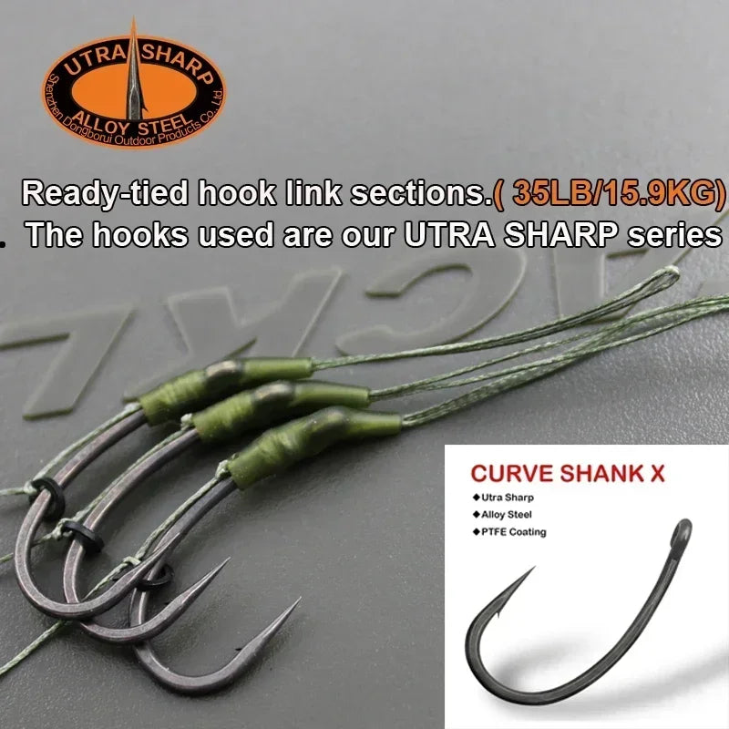 3x 35lb/15.9kg Carp Fishing Loop Rig With Hook Kickers Size 2 4 6 Curve Shank Hook PTFE Coating  Carp Fishing Tackle Accessories