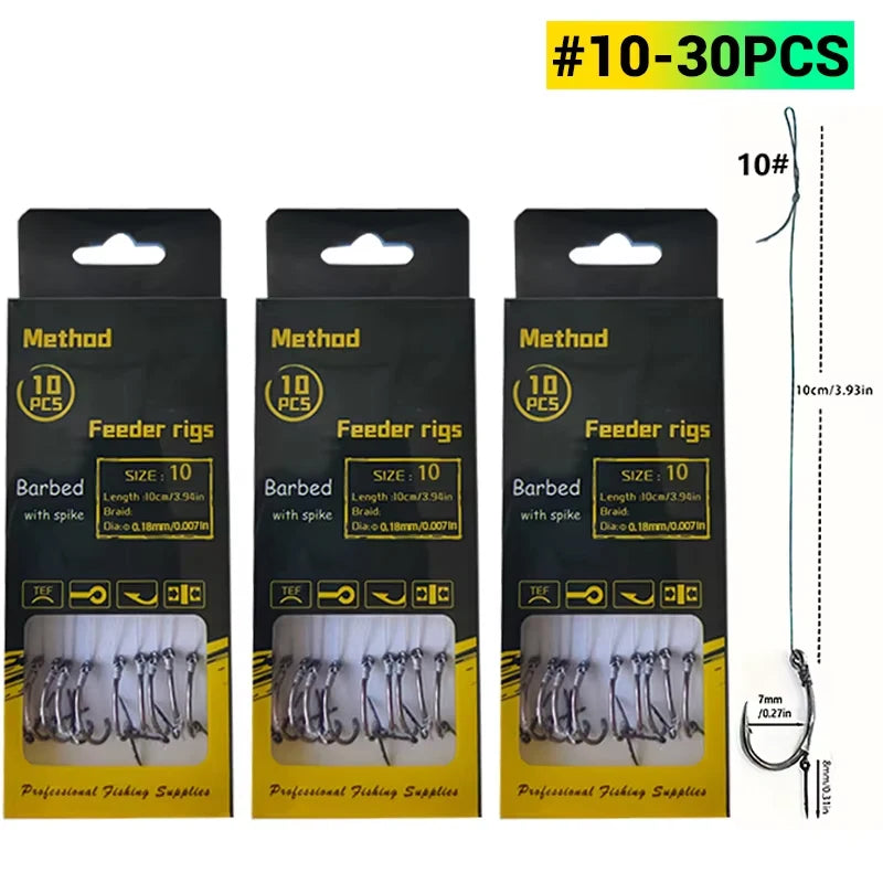 Carp Fishing Method Feeder Rigs | Barbed Hook & Braided Line Kit (Sizes 6,8,10,12) for Carp & Crucian Carp