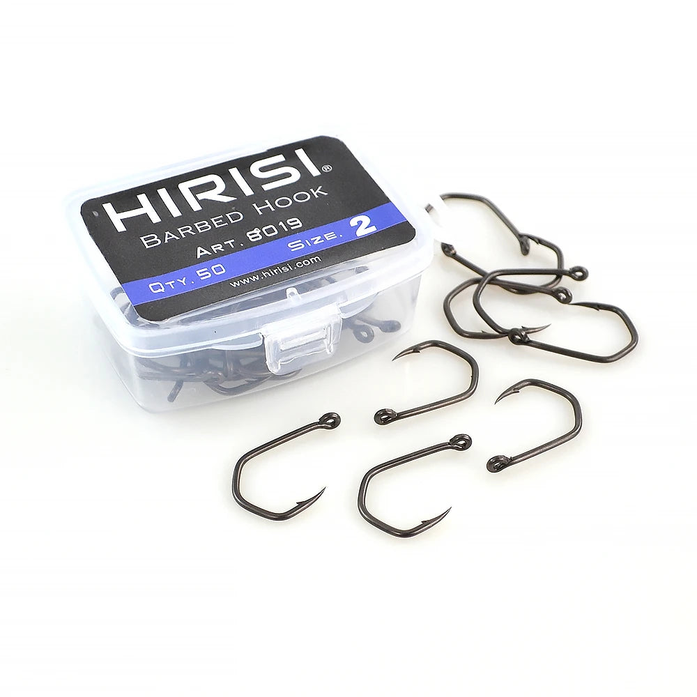 Hirisi 50pcs Carp Fishing Hooks Barbed Pinpoint Claw Hooks PTFE Coating High Carbon Stainless Steel Eyed Fish Hooks 8019