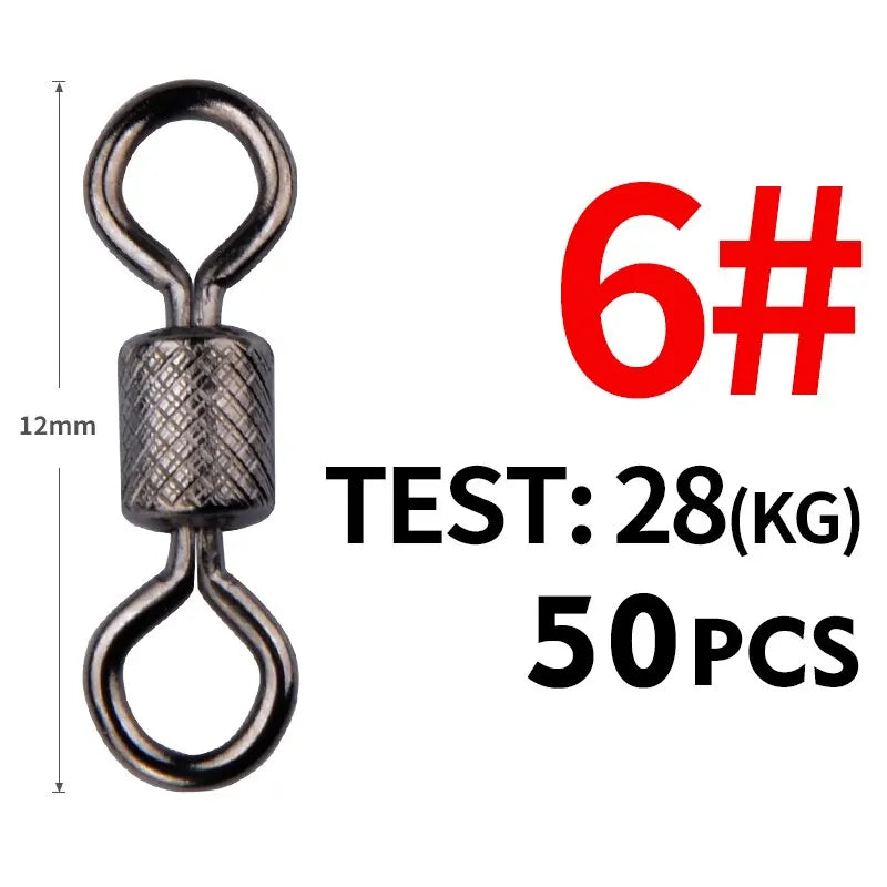 MEREDITH Fishing Swivels Ball Bearing Swivel 50PCS/Lot with Safety Snap Solid Rings Rolling Swivel for Carp Fishing Accessories