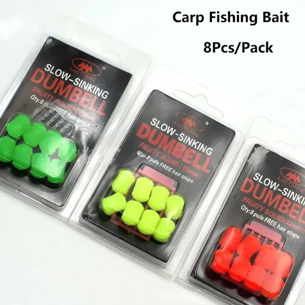 8Pcs/Pack 12mm Carp Fishing Bait Fruity Squid Flavour Slow-sinking Type Slow Sinking Dumbells Bait PopUp Dumbbell Shape