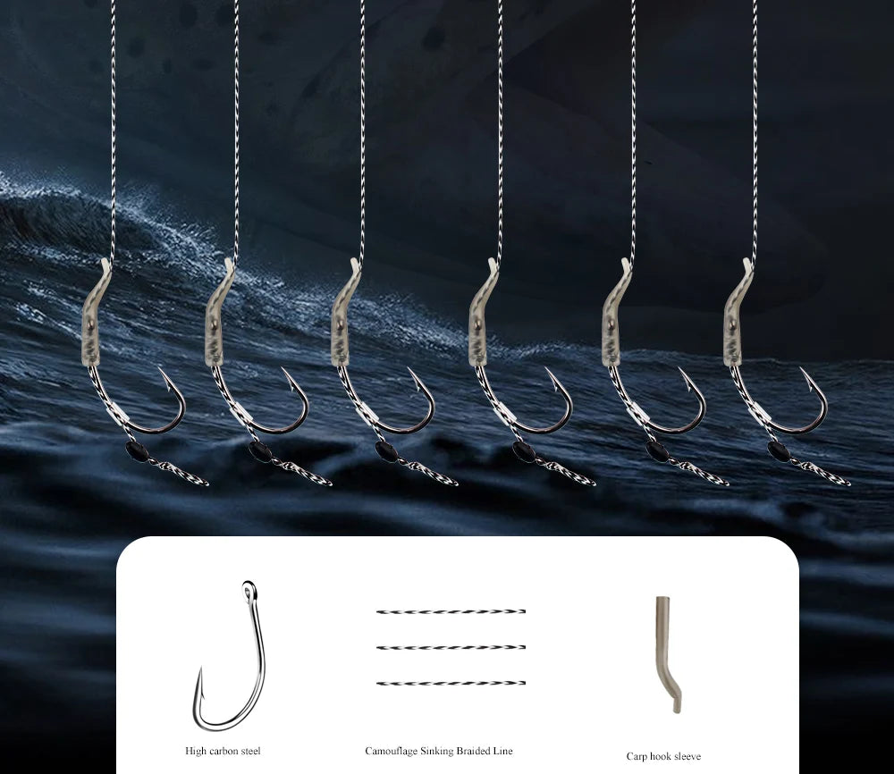 6pcs 8pcs Carp Fishing Hair Rigs Ready Made Boilie Tied Carp Fishing Hook Size 2#4#6#8# Fishing Tackle Accessories Pesca