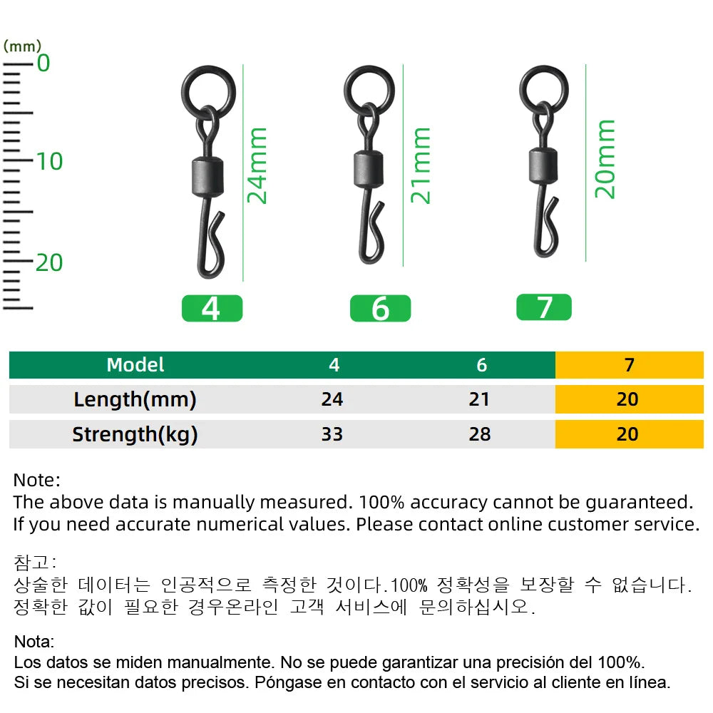 20pcs Carp Fishing Terminal Tackle Accessories Long Body Q-shaped Fishing Swivel Snap with Solid Ring