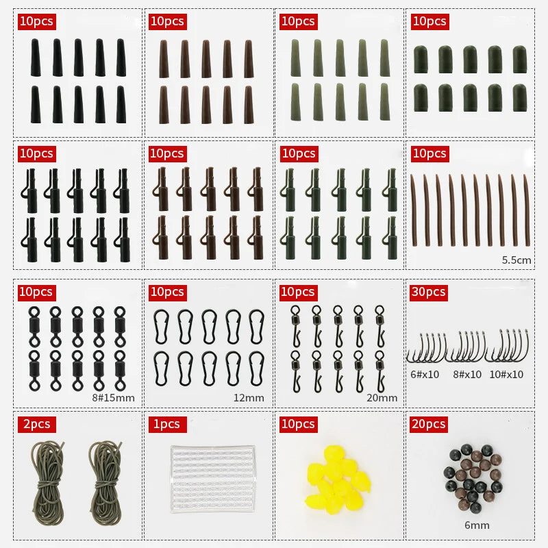 173PCS Fishing Tackle Fishing Accessories Carp Fishing Rigs Swivel Snap Double-Sided Style Carp Fishing Rigs Carp