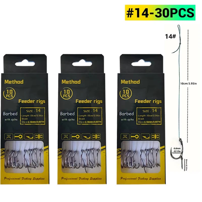 Carp Fishing Method Feeder Rigs | Barbed Hook & Braided Line Kit (Sizes 6,8,10,12) for Carp & Crucian Carp