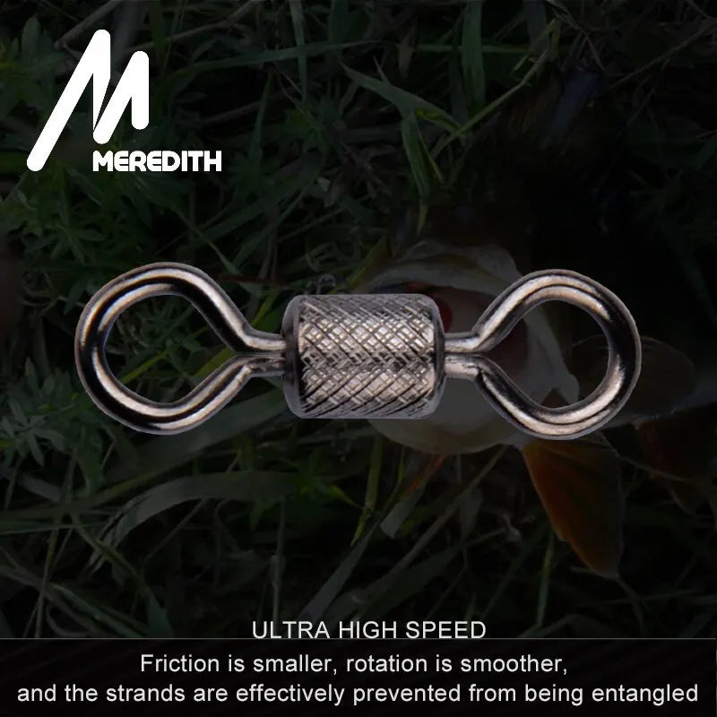 MEREDITH Fishing Swivels Ball Bearing Swivel 50PCS/Lot with Safety Snap Solid Rings Rolling Swivel for Carp Fishing Accessories