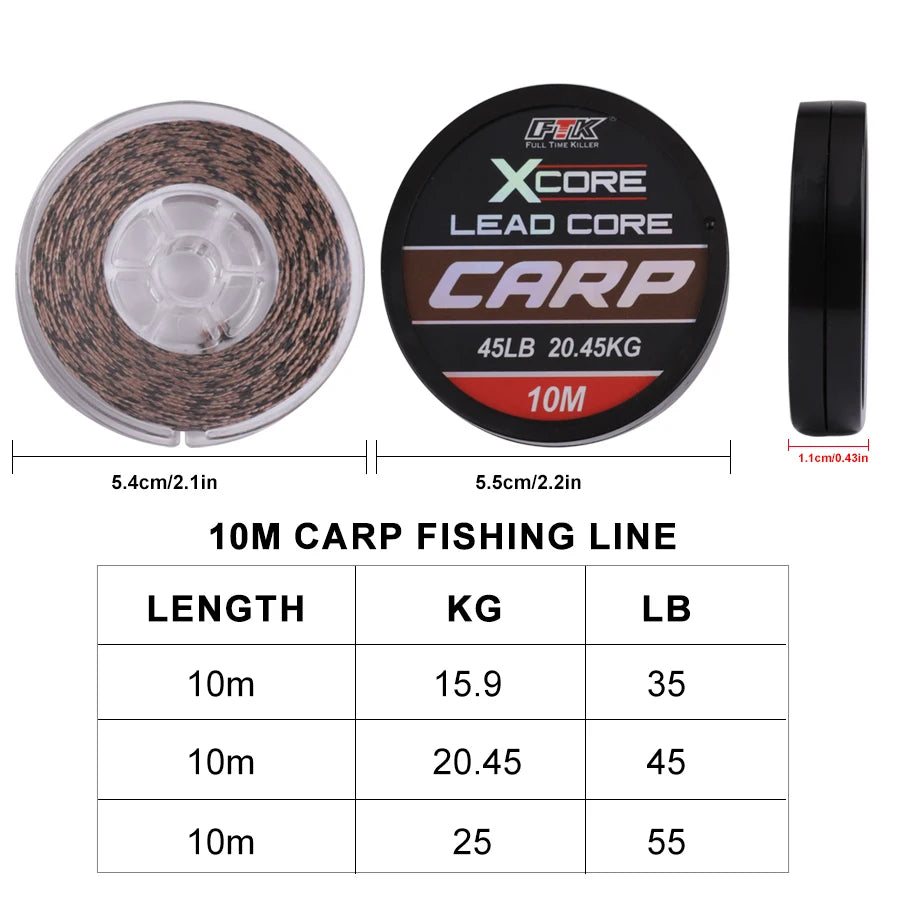 FISH KING 35LB/45LB/55LB 10M Leadcore Carp Fishing Tackle Line Make Carp Hair Rigs 4 Color Braided Lead Line
