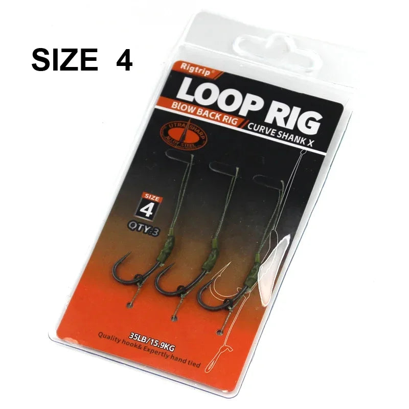 3x 35lb/15.9kg Carp Fishing Loop Rig With Hook Kickers Size 2 4 6 Curve Shank Hook PTFE Coating  Carp Fishing Tackle Accessories