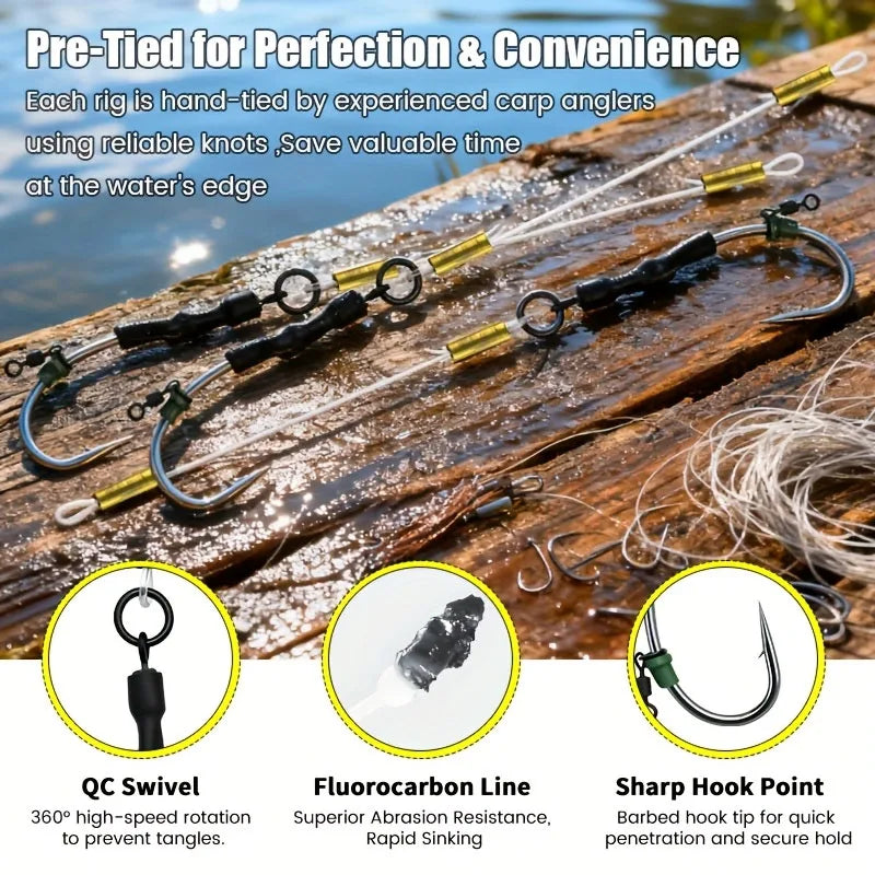 Pro Catfish & Carp Fishing Rig Set (4/8pc) | Ready-to-Fish, Anti-Tangle Terminal Tackle with Sharp Hooks
