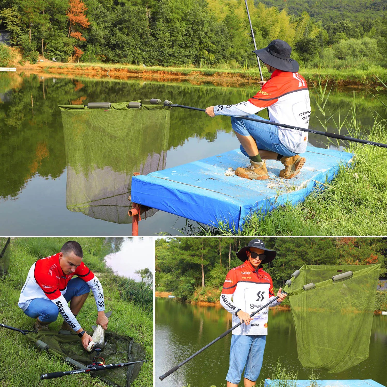 Sougayilang Carp Fishing Tool Net Fishing tackle 212/300cm Portable Retractable Folding Fishing Net for Carp Trout Fishing
