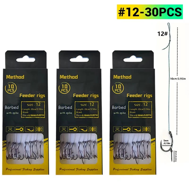 Carp Fishing Method Feeder Rigs | Barbed Hook & Braided Line Kit (Sizes 6,8,10,12) for Carp & Crucian Carp