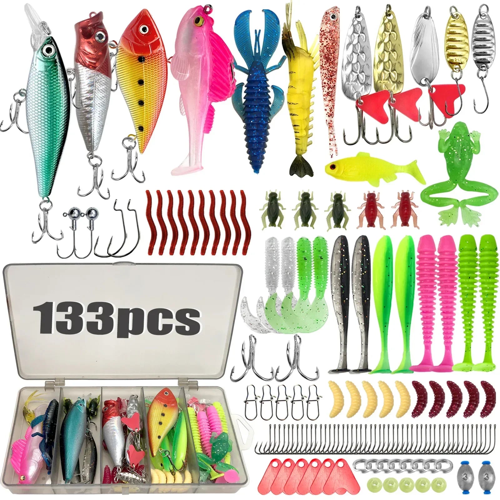 133/83pcs Fishing Lures Kit for Topwater Bait Rigs Tackle Kit for Bass Trout Salmon Fishing Accessories