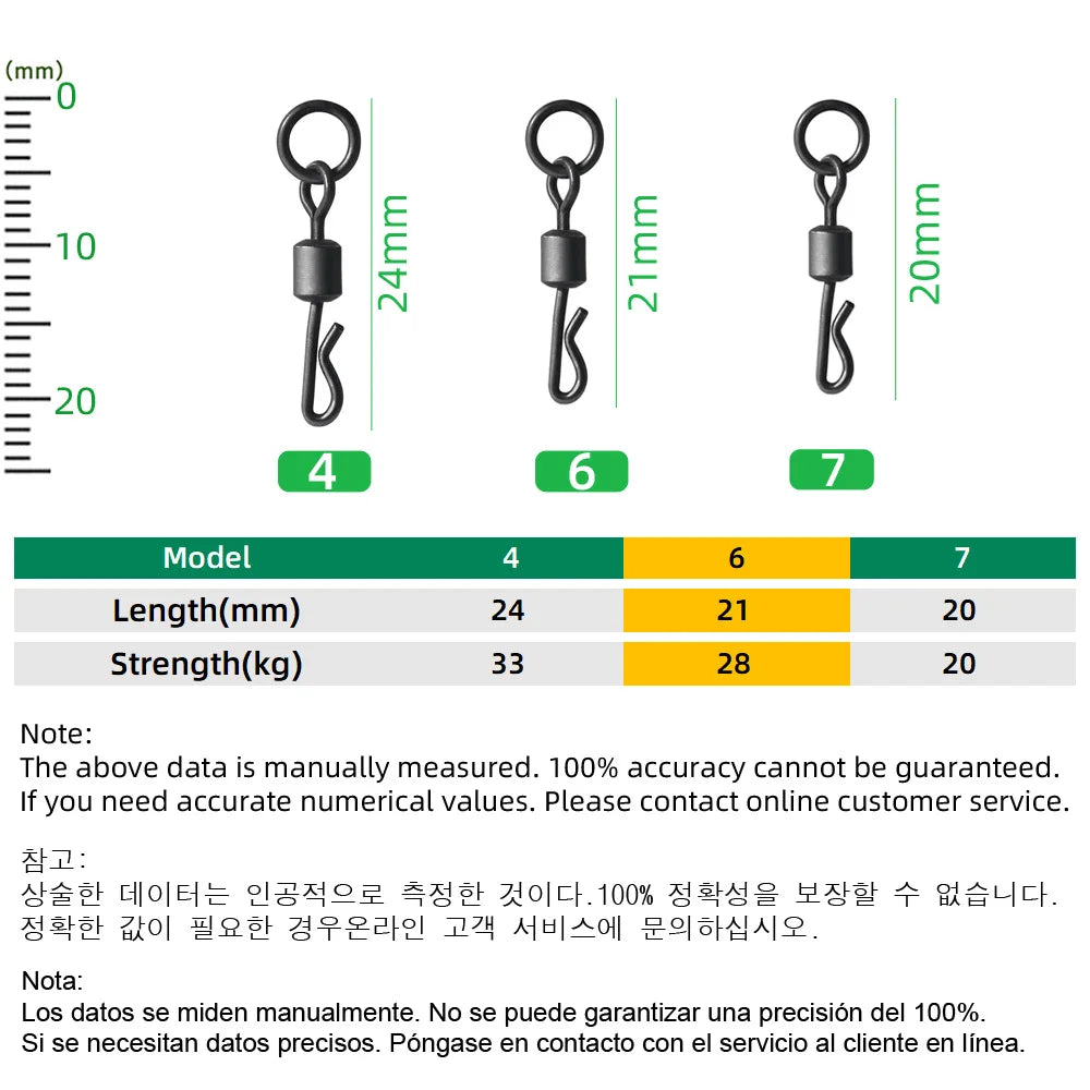 20pcs Carp Fishing Terminal Tackle Accessories Long Body Q-shaped Fishing Swivel Snap with Solid Ring