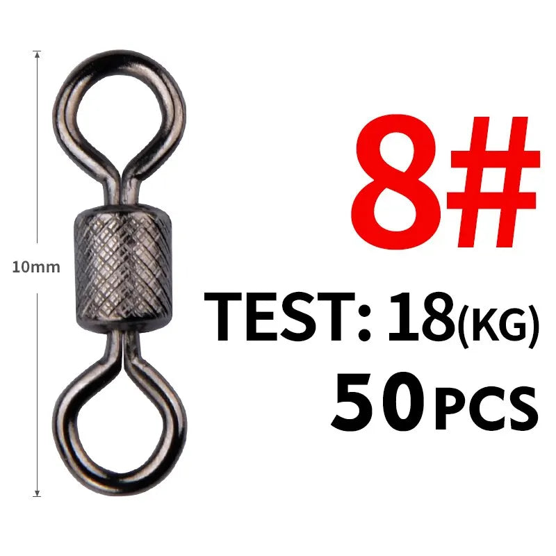 MEREDITH Fishing Swivels Ball Bearing Swivel 50PCS/Lot with Safety Snap Solid Rings Rolling Swivel for Carp Fishing Accessories