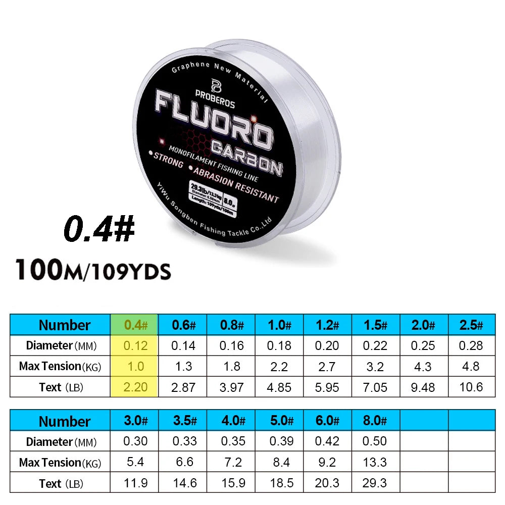 PROBEROS 100M Fluorocarbon Coating Fishing Line 2.2LB-29.3LB Carbon Fiber Monofilament Leader Line Carp Fishing Sinking Line