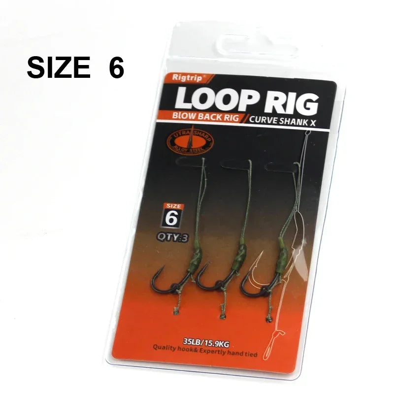 3x 35lb/15.9kg Carp Fishing Loop Rig With Hook Kickers Size 2 4 6 Curve Shank Hook PTFE Coating  Carp Fishing Tackle Accessories