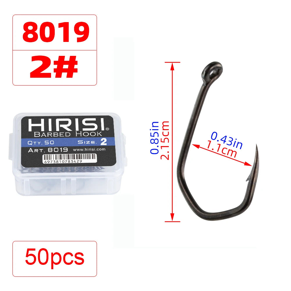 Hirisi 50pcs Carp Fishing Hooks Barbed Pinpoint Claw Hooks PTFE Coating High Carbon Stainless Steel Eyed Fish Hooks 8019