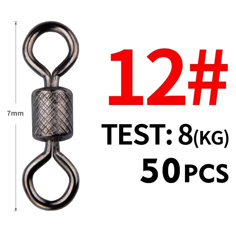 MEREDITH Fishing Swivels Ball Bearing Swivel 50PCS/Lot with Safety Snap Solid Rings Rolling Swivel for Carp Fishing Accessories
