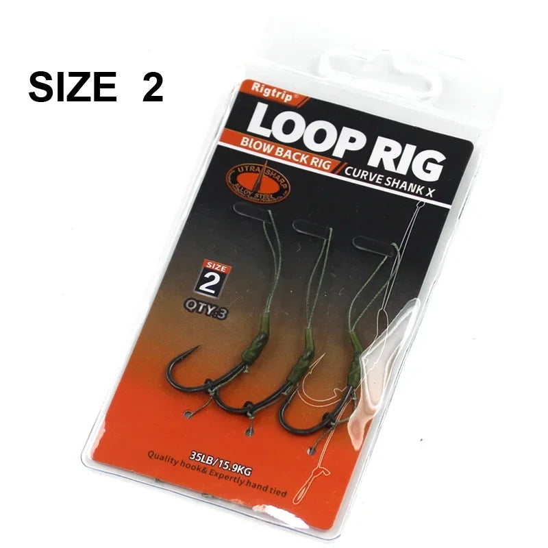 3x 35lb/15.9kg Carp Fishing Loop Rig With Hook Kickers Size 2 4 6 Curve Shank Hook PTFE Coating  Carp Fishing Tackle Accessories