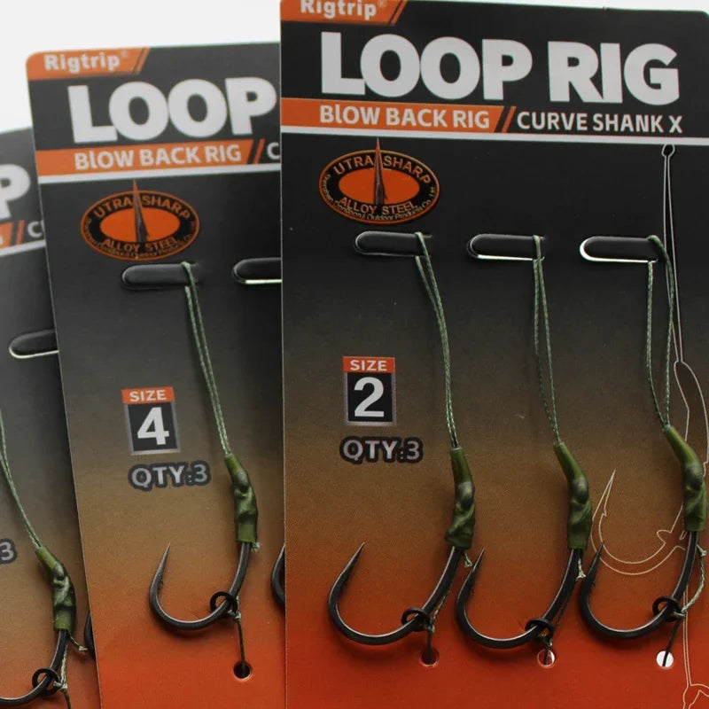 3x 35lb/15.9kg Carp Fishing Loop Rig With Hook Kickers Size 2 4 6 Curve Shank Hook PTFE Coating  Carp Fishing Tackle Accessories
