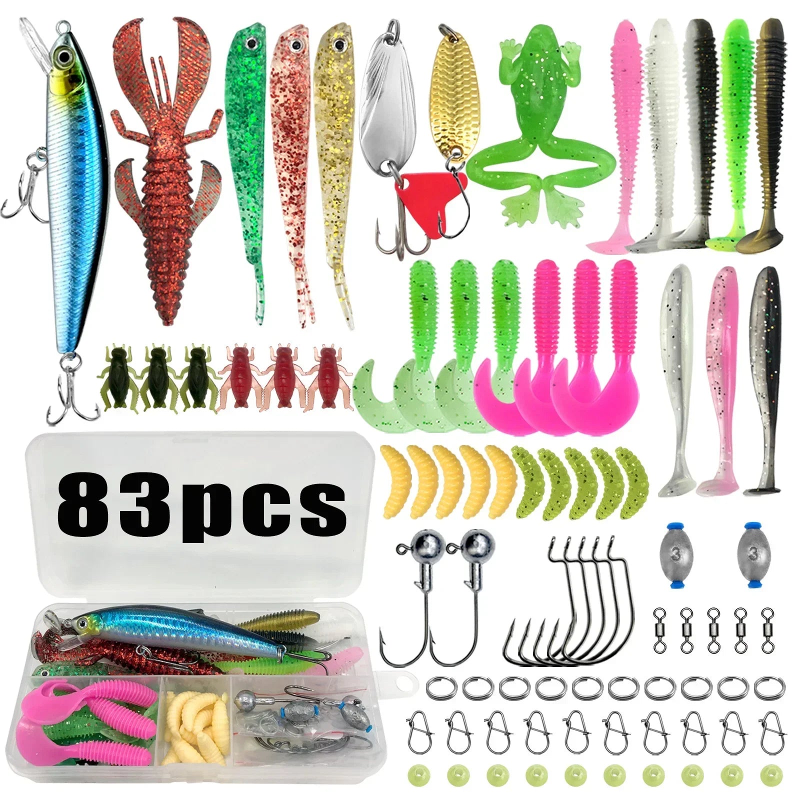 133/83pcs Fishing Lures Kit for Topwater Bait Rigs Tackle Kit for Bass Trout Salmon Fishing Accessories