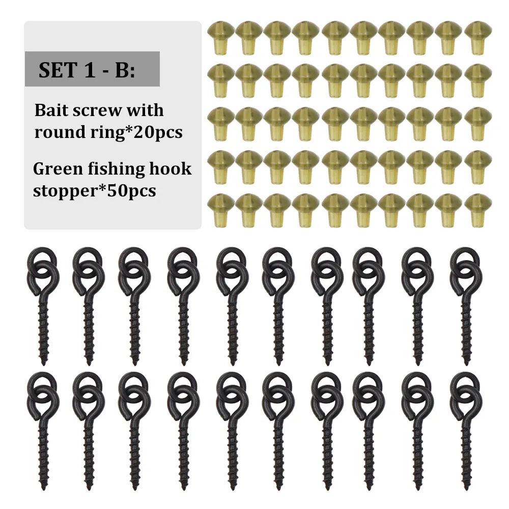 Carp Fishing Tackle Kit Bait Boilie Screws Fishing Hook Bead For Method Feeder Fishing Hair Rig Ronnie Rig Accessories Set