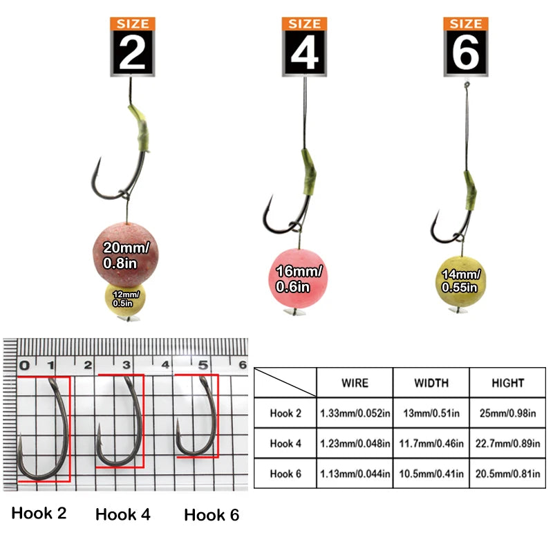 3x 35lb/15.9kg Carp Fishing Loop Rig With Hook Kickers Size 2 4 6 Curve Shank Hook PTFE Coating  Carp Fishing Tackle Accessories