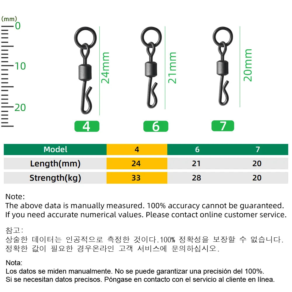 20pcs Carp Fishing Terminal Tackle Accessories Long Body Q-shaped Fishing Swivel Snap with Solid Ring