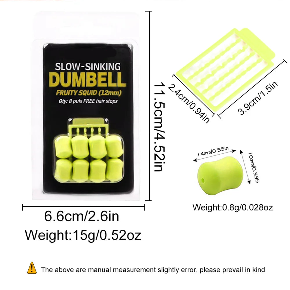 8Pcs/Pack 12mm Carp Fishing Bait Slow Sinking Dumbells Bait Fruity Squid Flavour Fake Food PopUp Tackle Floating Artificial Bait