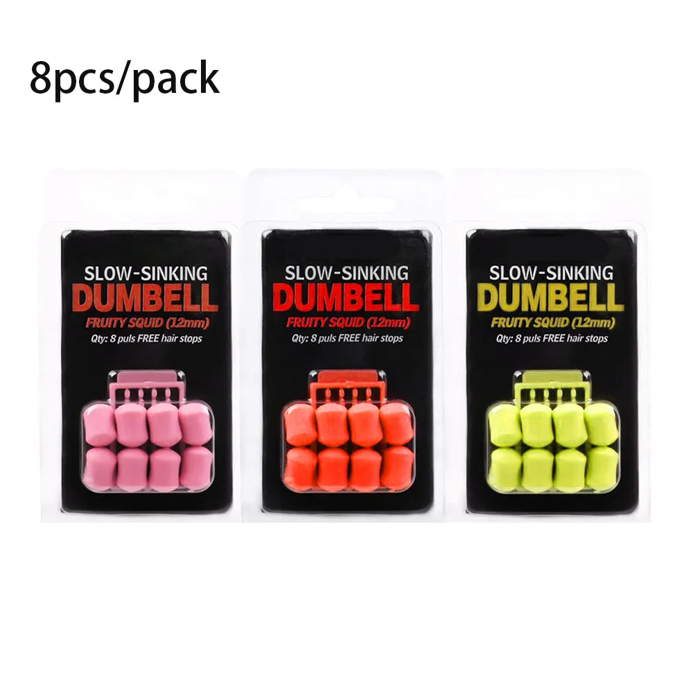 8Pcs/Pack 12mm Carp Fishing Bait Slow Sinking Dumbells Bait Fruity Squid Flavour Fake Food PopUp Tackle Floating Artificial Bait