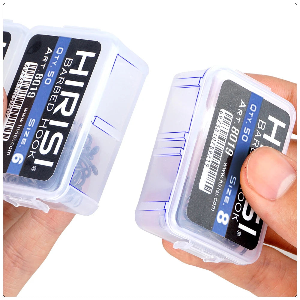 Hirisi 50pcs Carp Fishing Hooks Barbed Pinpoint Claw Hooks PTFE Coating High Carbon Stainless Steel Eyed Fish Hooks 8019